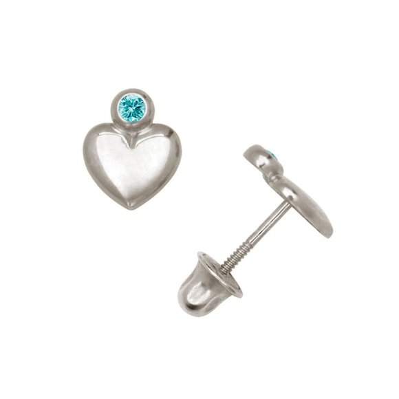 14K Solid White Gold 5mm Love Heart Screwback Earrings Set With Sparkling Stone - Picture 7 of 7